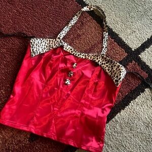 Tailored cheetah pin up satin halter